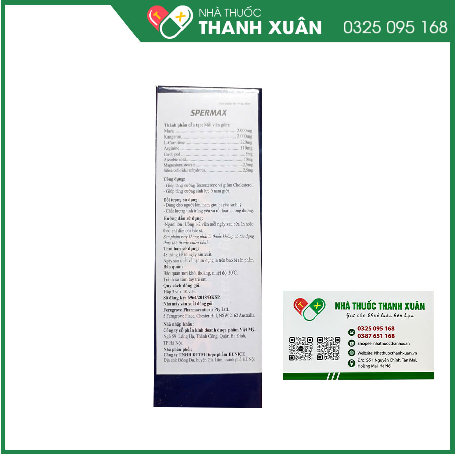 Spermax hỗ trợ tăng cường Testosterone, giảm Cholesterol, giúp tăng cường sinh lí ở nam giới
